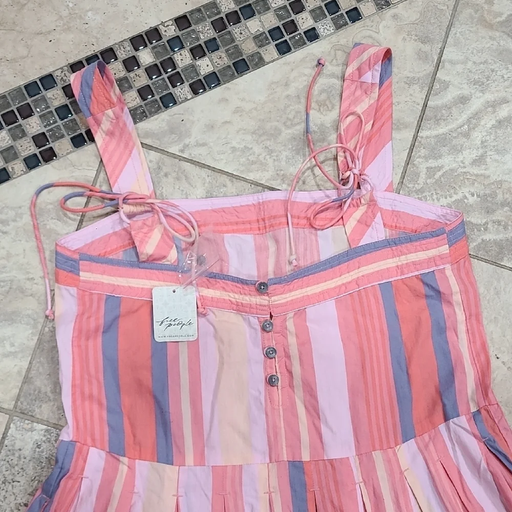 Free People 100% Cotton Striped Pink and Blue Women Dress